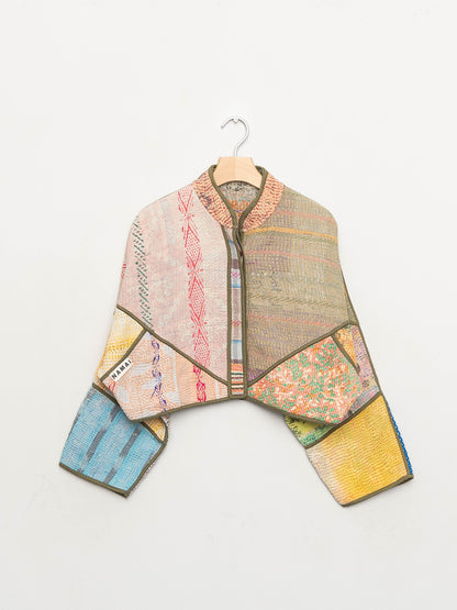 The Kaira Cropped Quilted Patchwork Kantha Jacket