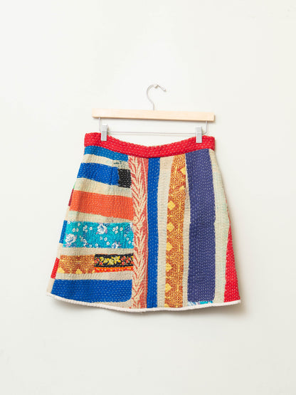 The Aditi Quilted Patchwork Kantha A-Line Skirt ~ Small