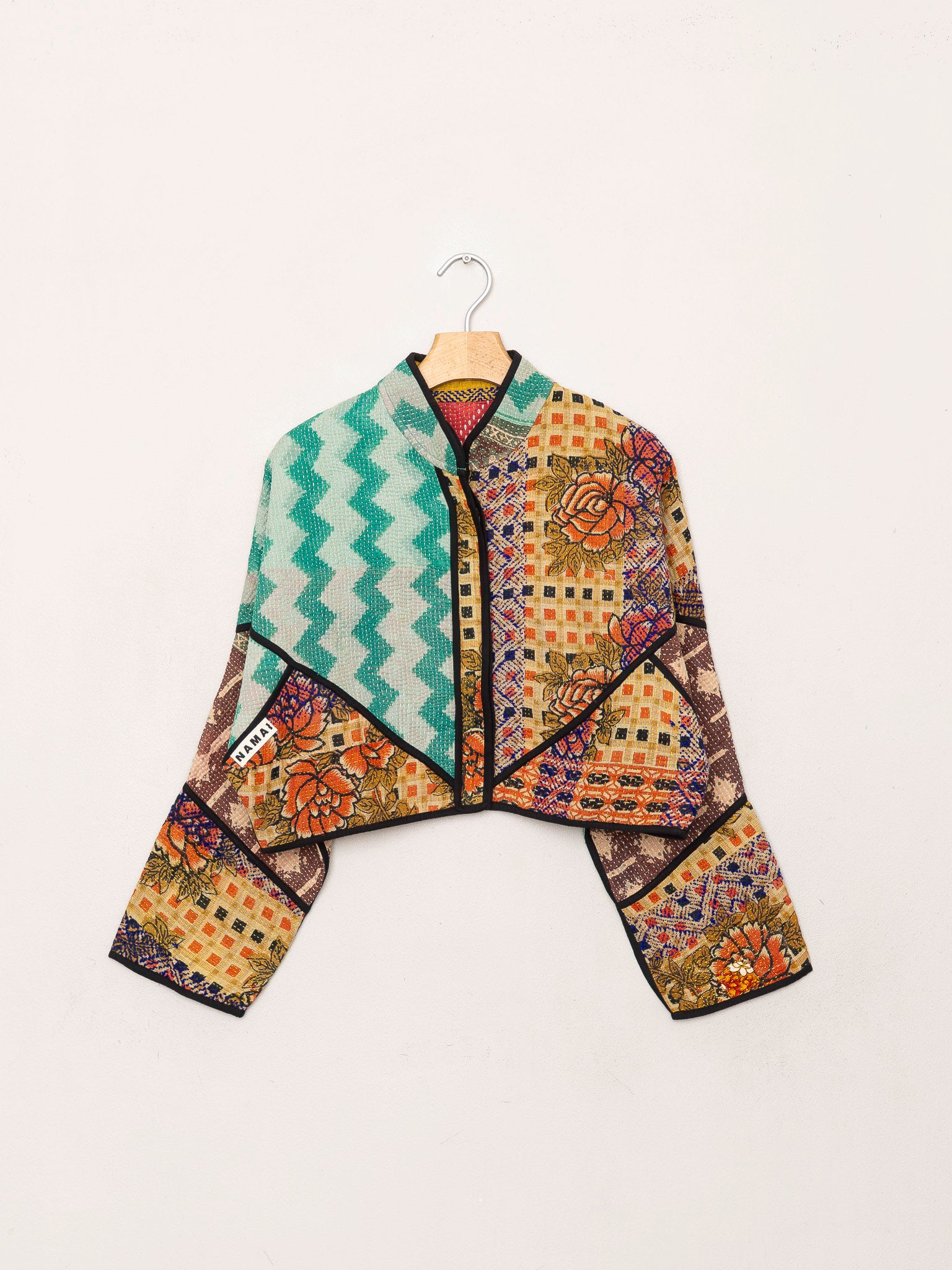 The Kaira Cropped Quilted Patchwork Kantha Jacket