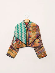 The Kaira Cropped Quilted Patchwork Kantha Jacket