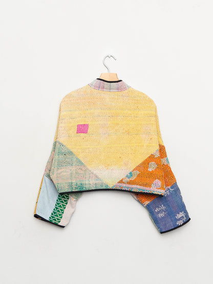 The Kaira Cropped Quilted Patchwork Kantha Jacket