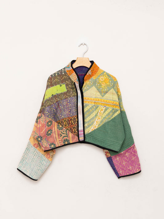 The Kaira Cropped Quilted Patchwork Kantha Jacket