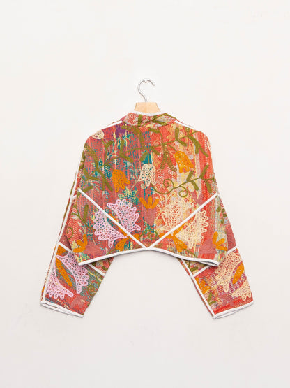 The Kaira Cropped Suzani Quilted Kantha Jacket