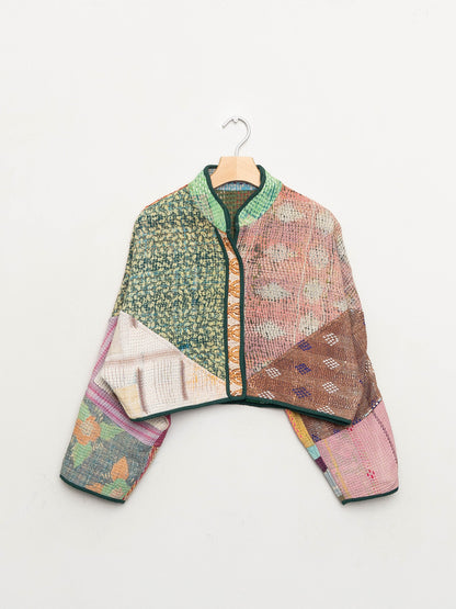 The Kaira Cropped Quilted Patchwork Kantha Jacket