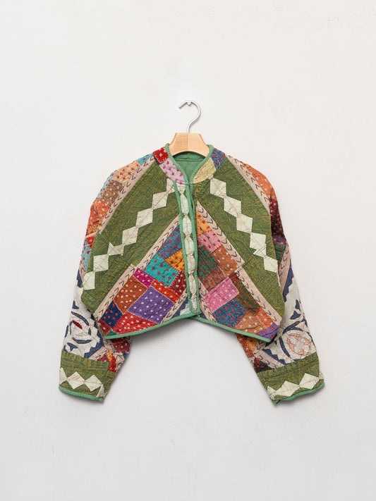 The Kaira Cropped Suzani Cut Out Kantha Jacket