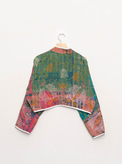 The Kaira Cropped Suzani Quilted Kantha Jacket