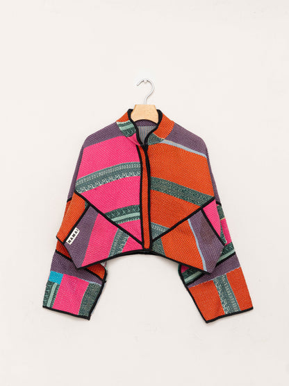 The Kaira Cropped Quilted Patchwork Kantha Jacket