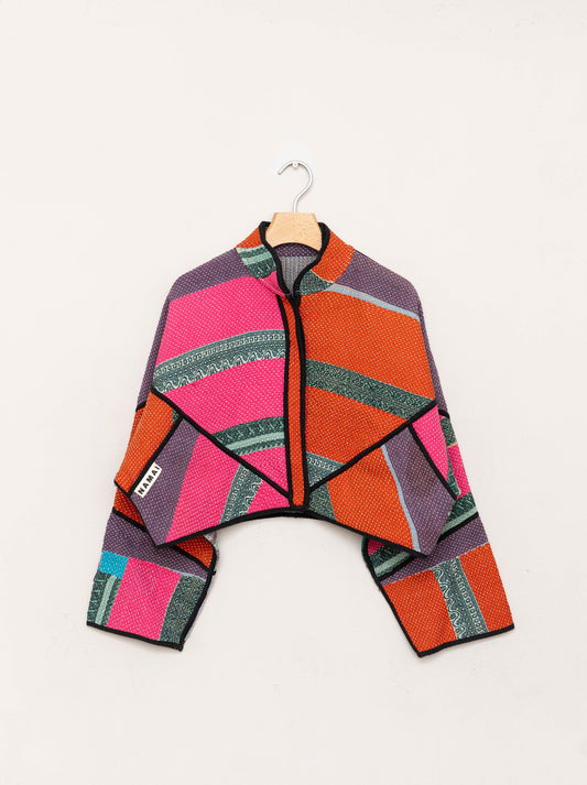 The Kaira Cropped Quilted Patchwork Kantha Jacket
