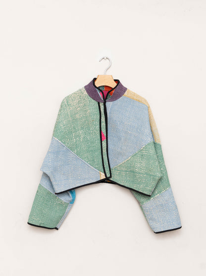 The Kaira Cropped Quilted Patchwork Kantha Jacket