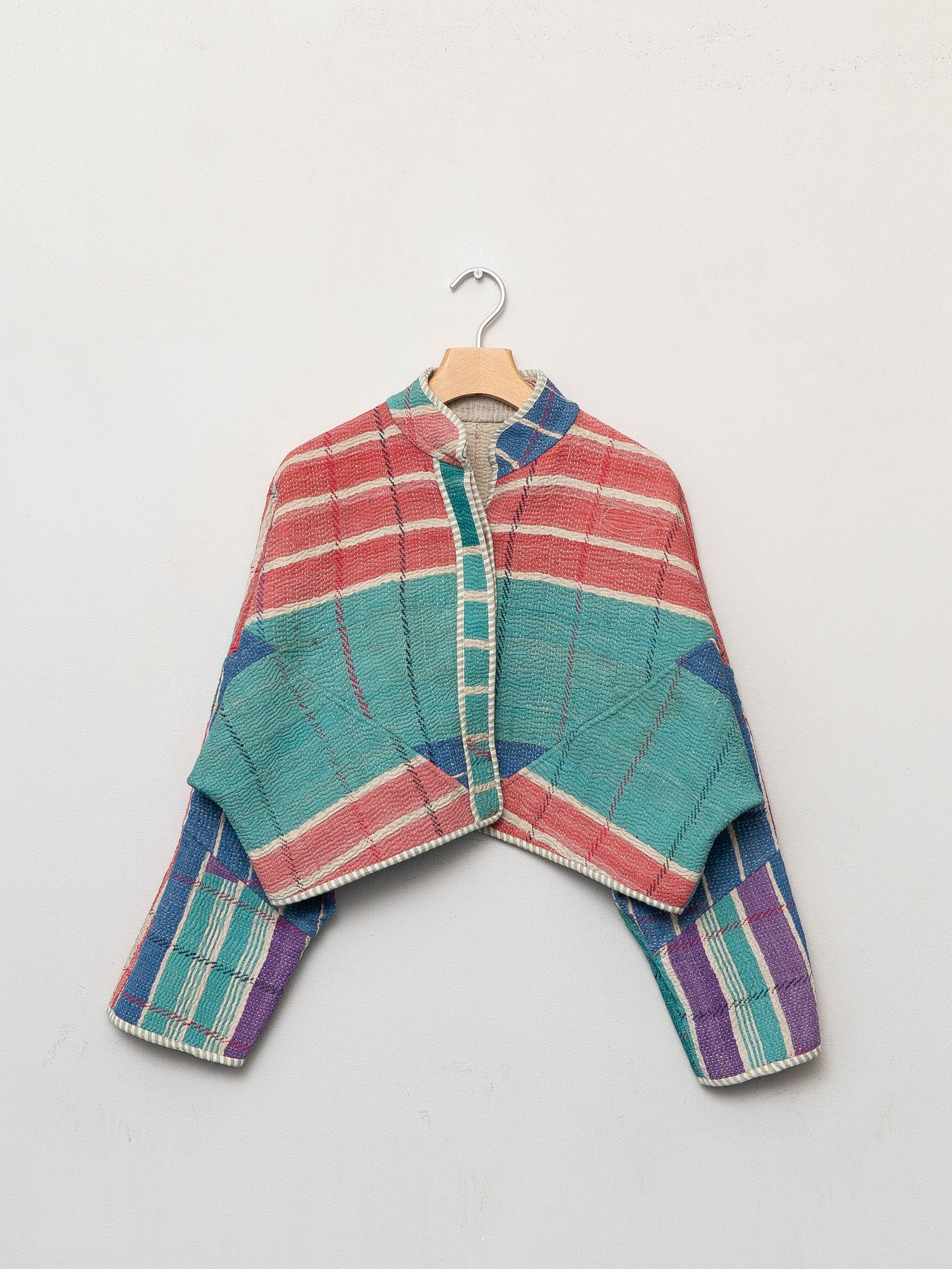 The Kaira Cropped Quilted Patchwork Kantha Jacket