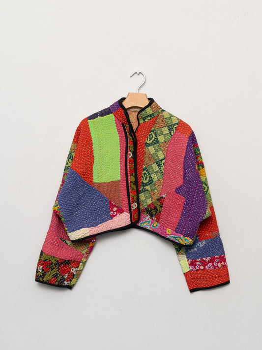 The Kaira Cropped Quilted Patchwork Kantha Jacket