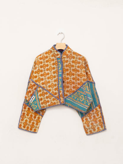 The Kaira Cropped Quilted Patchwork Kantha Jacket