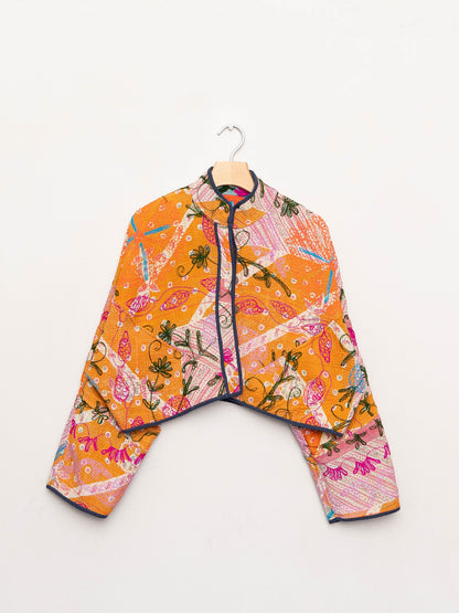 The Kaira Cropped Suzani Quilted Kantha Jacket