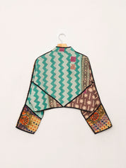 The Kaira Cropped Quilted Patchwork Kantha Jacket