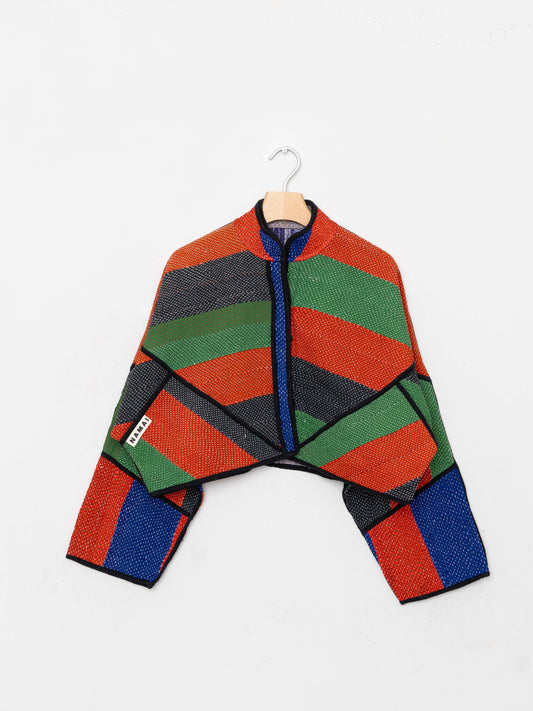 The Kaira Cropped Quilted Patchwork Kantha Jacket