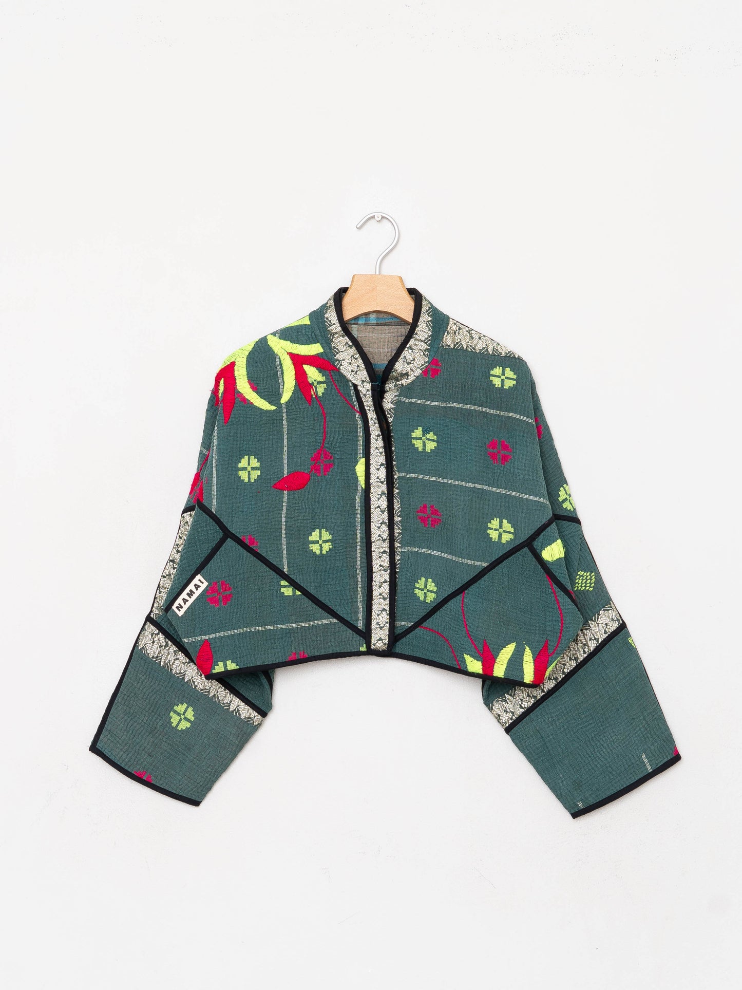 The Kaira Cropped Quilted Patchwork Kantha Jacket