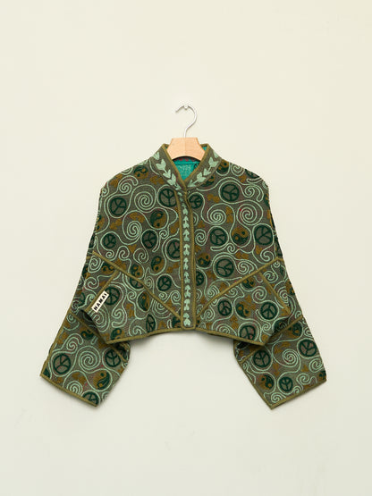 The Kaira Cropped Suzani Quilted Kantha Jacket