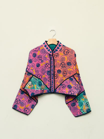 The Kaira Cropped Suzani Quilted Kantha Jacket