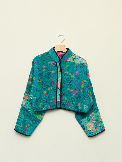 The Kaira Cropped Suzani Quilted Kantha Jacket