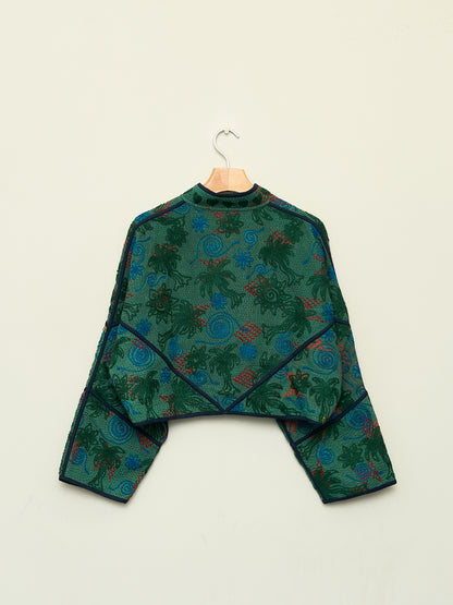 The Kaira Cropped Suzani Quilted Kantha Jacket