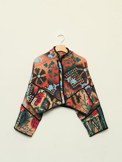 The Kaira Cropped Suzani Quilted Kantha Jacket