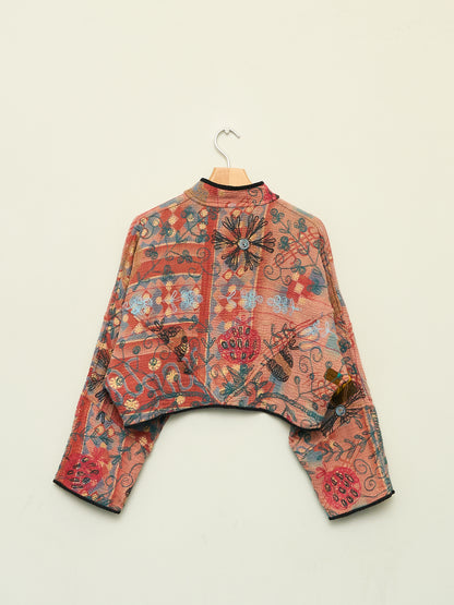 The Kaira Cropped Suzani Quilted Kantha Jacket