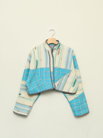 The Kaira Cropped Quilted Patchwork Kantha Jacket