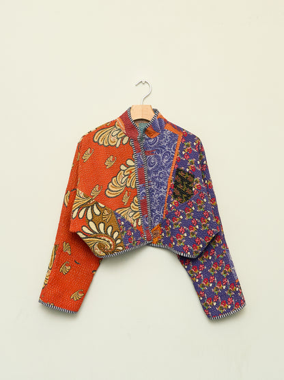 The Kaira Cropped Quilted Patchwork Kantha Jacket