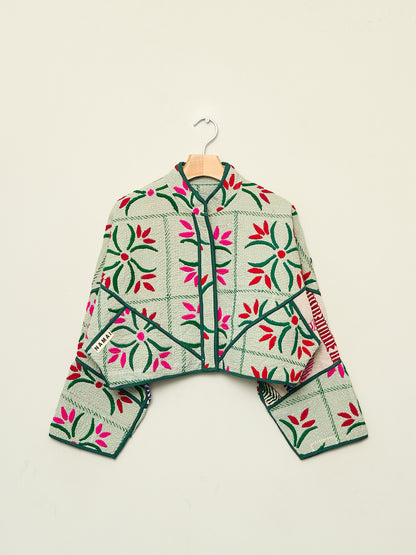 The Kaira Cropped Naksha Quilted Kantha Jacket