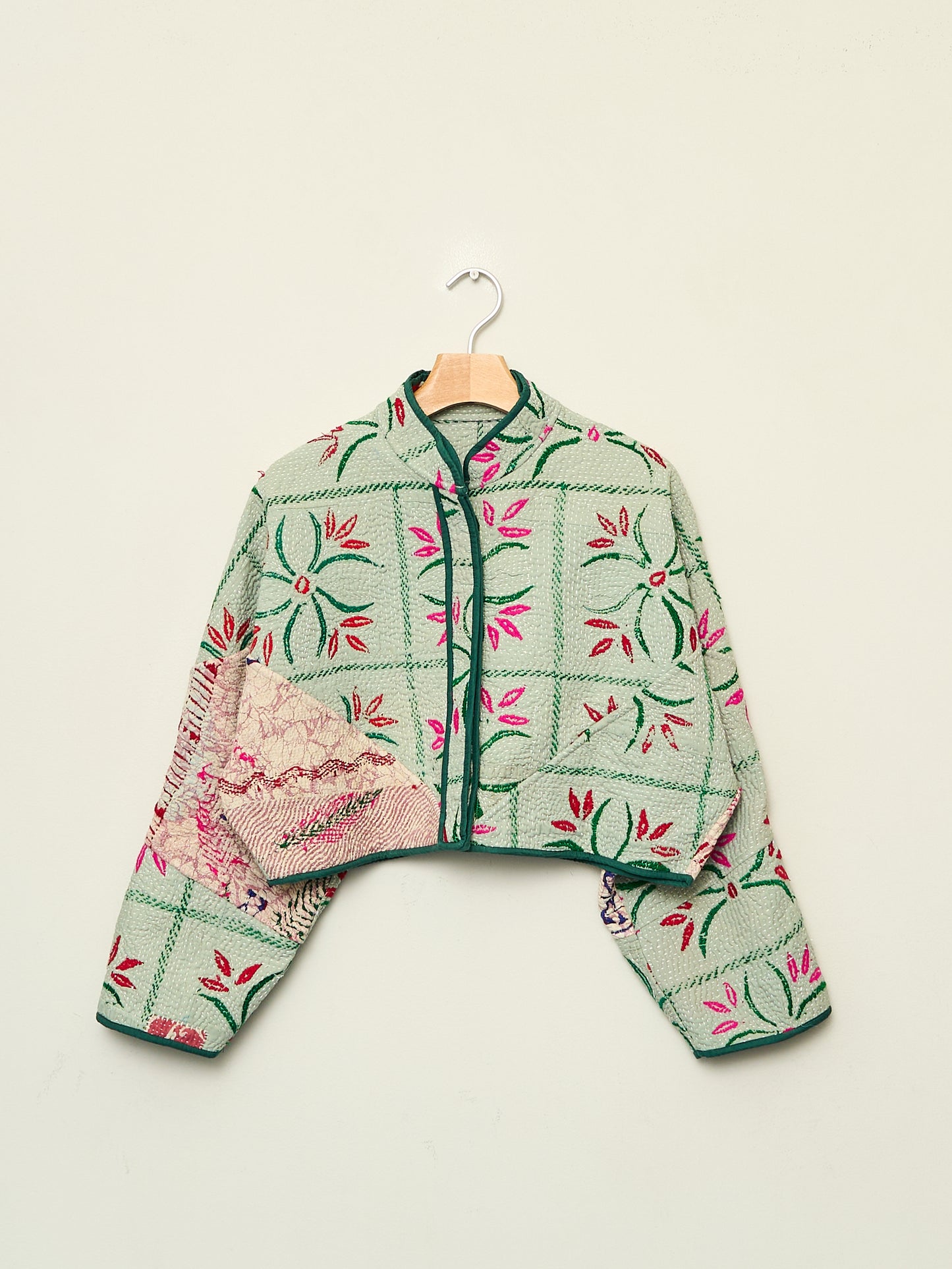 The Kaira Cropped Naksha Quilted Kantha Jacket