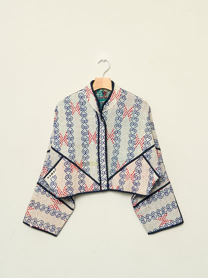 The Kaira Cropped Naksha Quilted Kantha Jacket