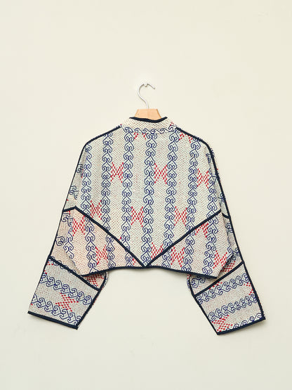 The Kaira Cropped Naksha Quilted Kantha Jacket