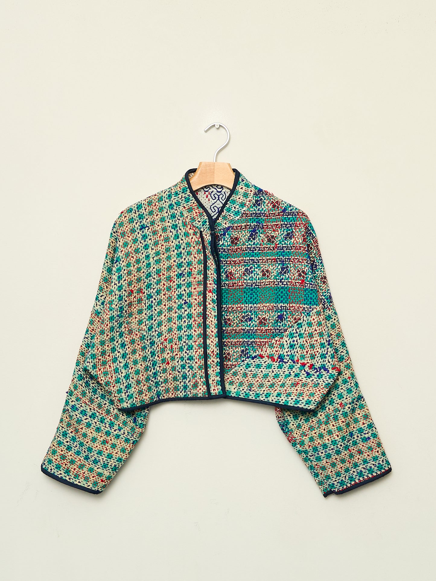 The Kaira Cropped Naksha Quilted Kantha Jacket