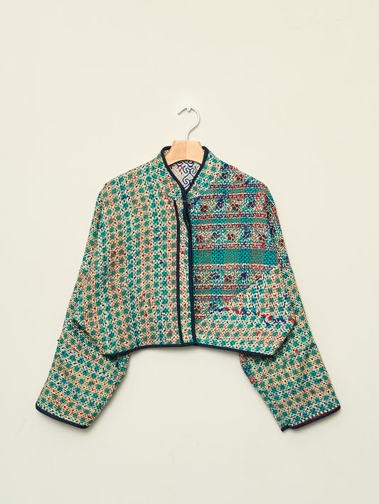 The Kaira Cropped Naksha Quilted Kantha Jacket