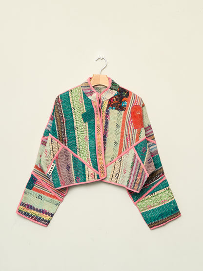 The Kaira Cropped Quilted Patchwork Kantha Jacket