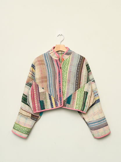 The Kaira Cropped Quilted Patchwork Kantha Jacket