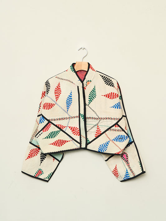 The Kaira Cropped Naksha Quilted Kantha Jacket