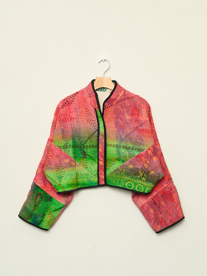 The Kaira Cropped Naksha Quilted Kantha Jacket