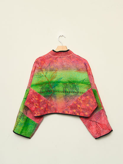 The Kaira Cropped Naksha Quilted Kantha Jacket