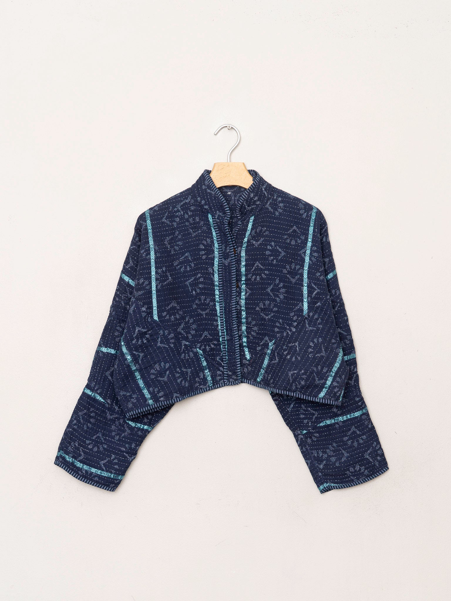 The Kaira Cropped Quilted Indigo Kantha Jacket