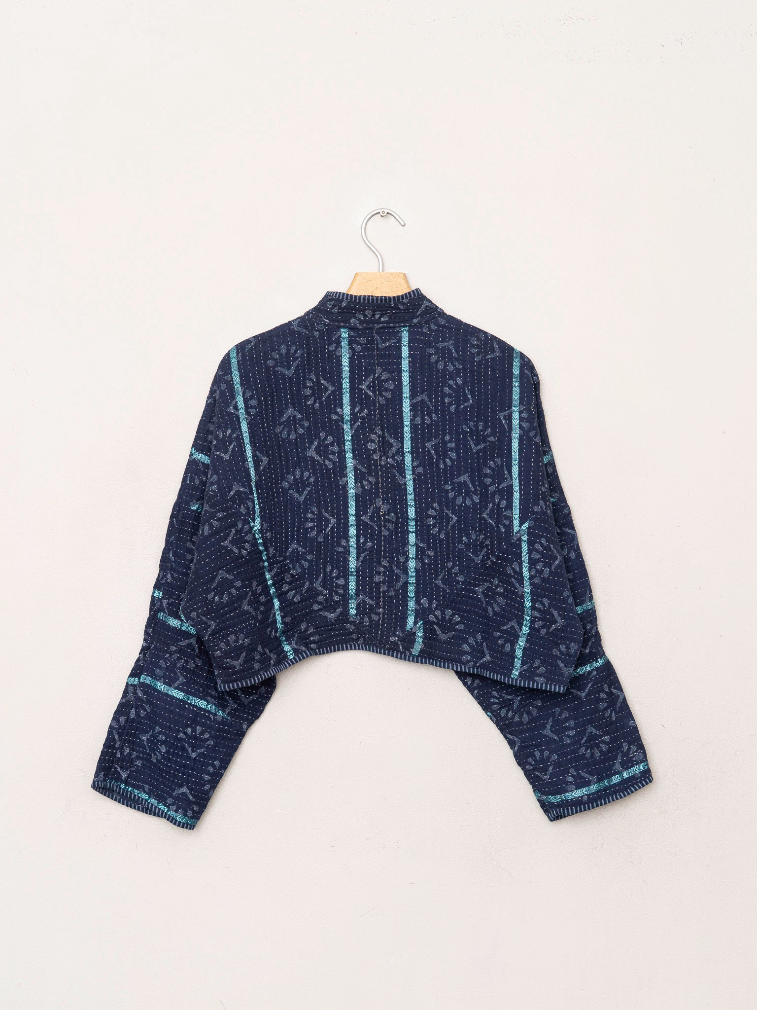 The Kaira Cropped Quilted Indigo Kantha Jacket
