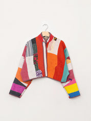 The Kaira Cropped Quilted Patchwork Kantha Jacket
