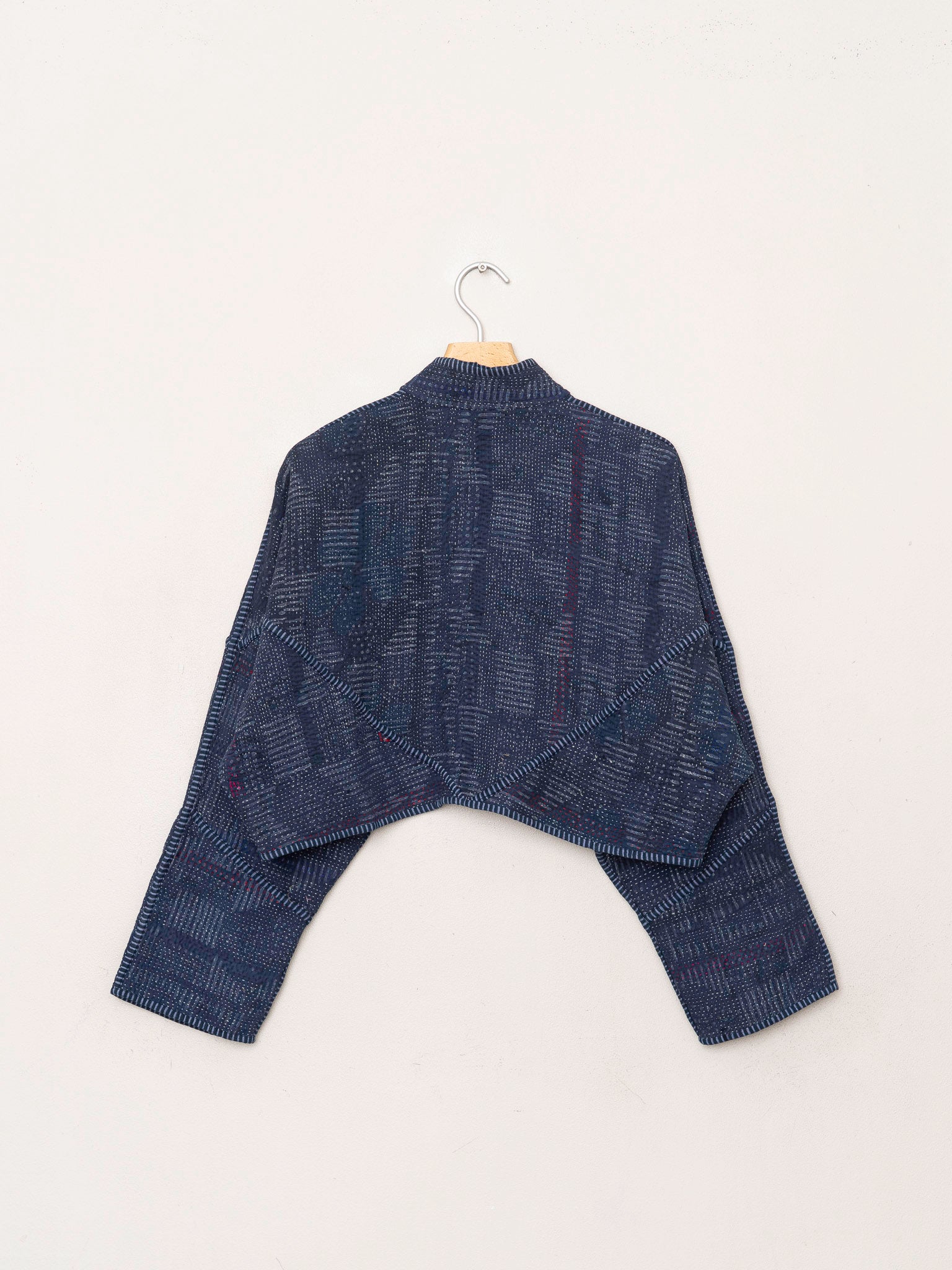 The Kaira Cropped Quilted Indigo Kantha Jacket