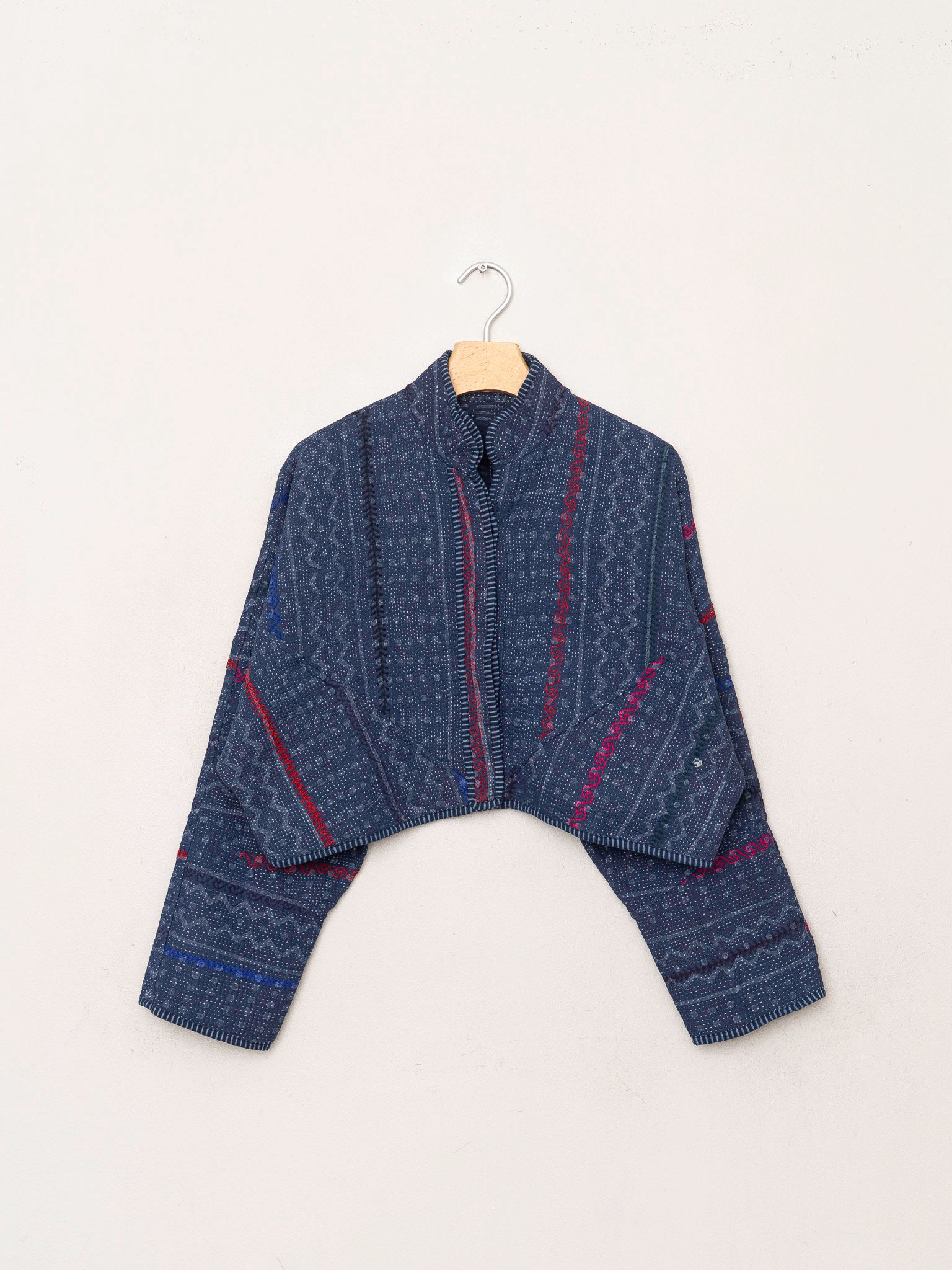 The Kaira Cropped Quilted Indigo Kantha Jacket