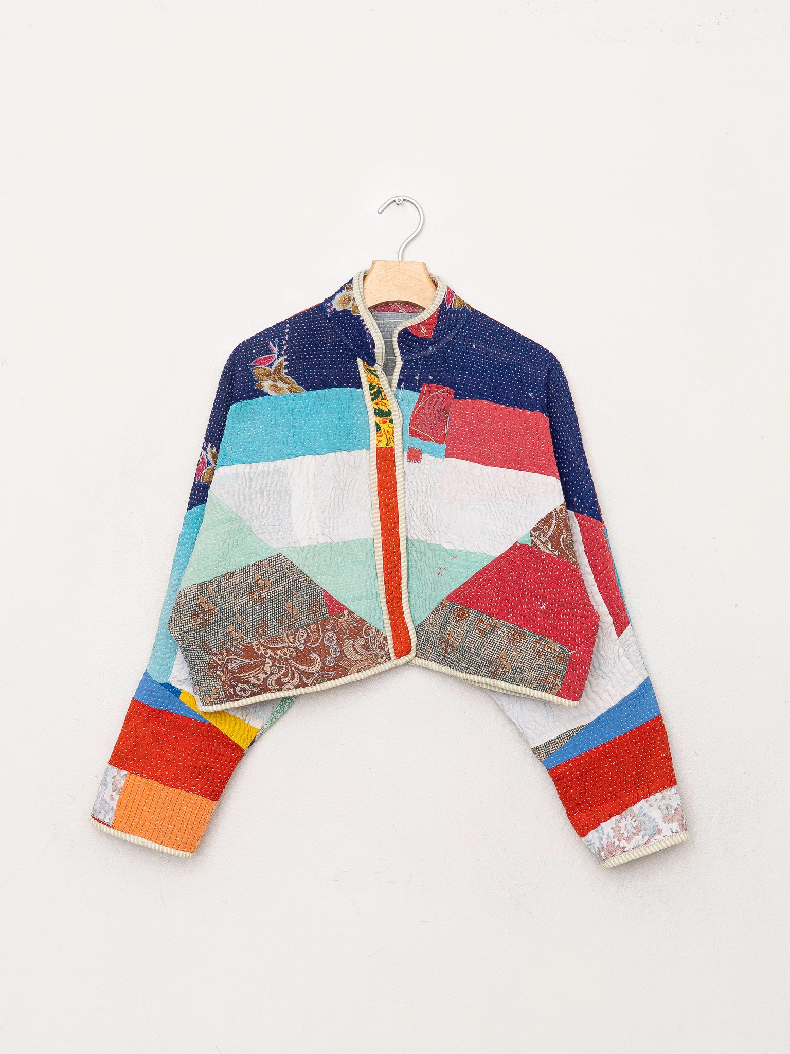 The Kaira Cropped Quilted Patchwork Kantha Jacket