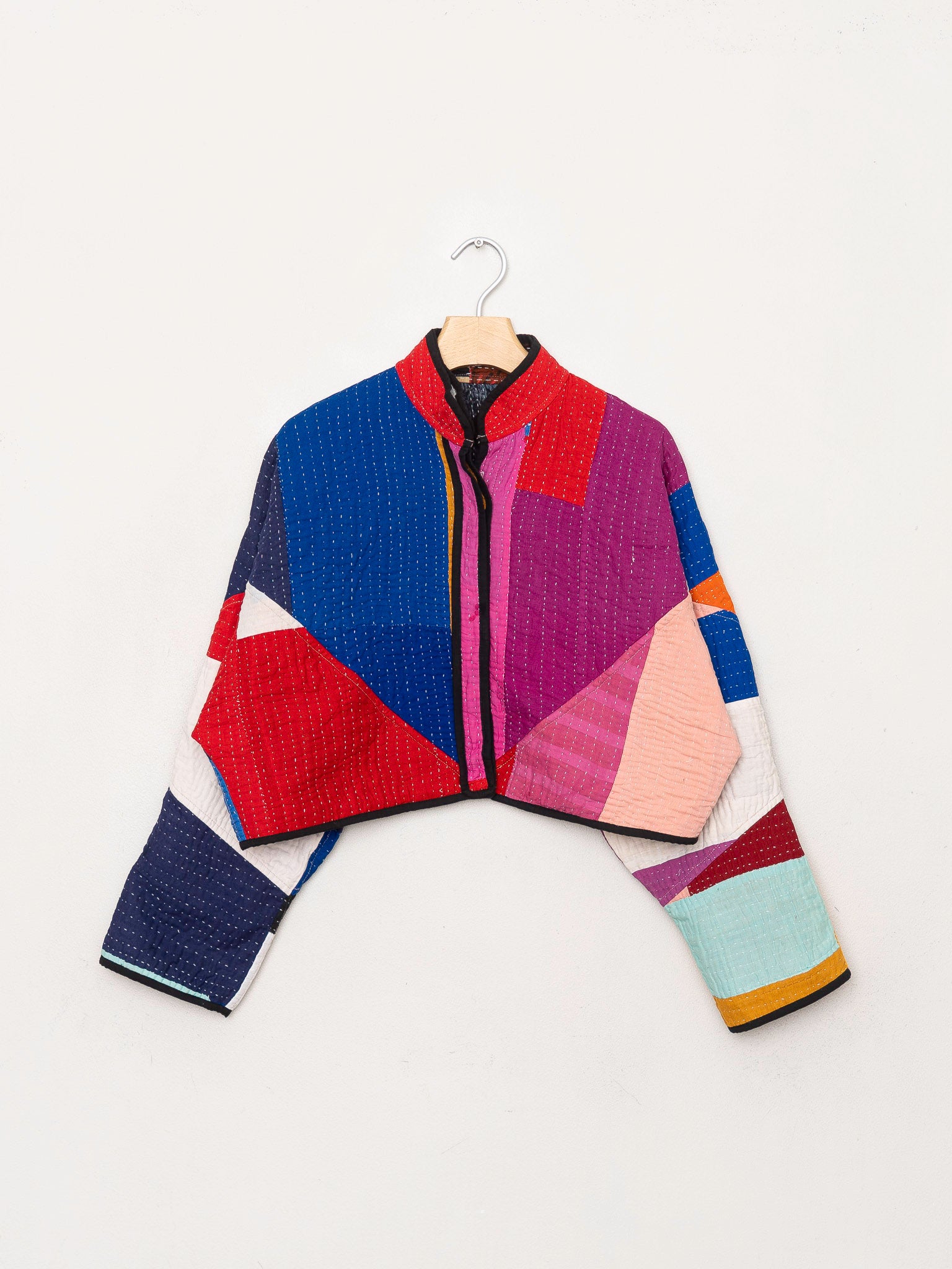 The Kaira Cropped Quilted Patchwork Kantha Jacket