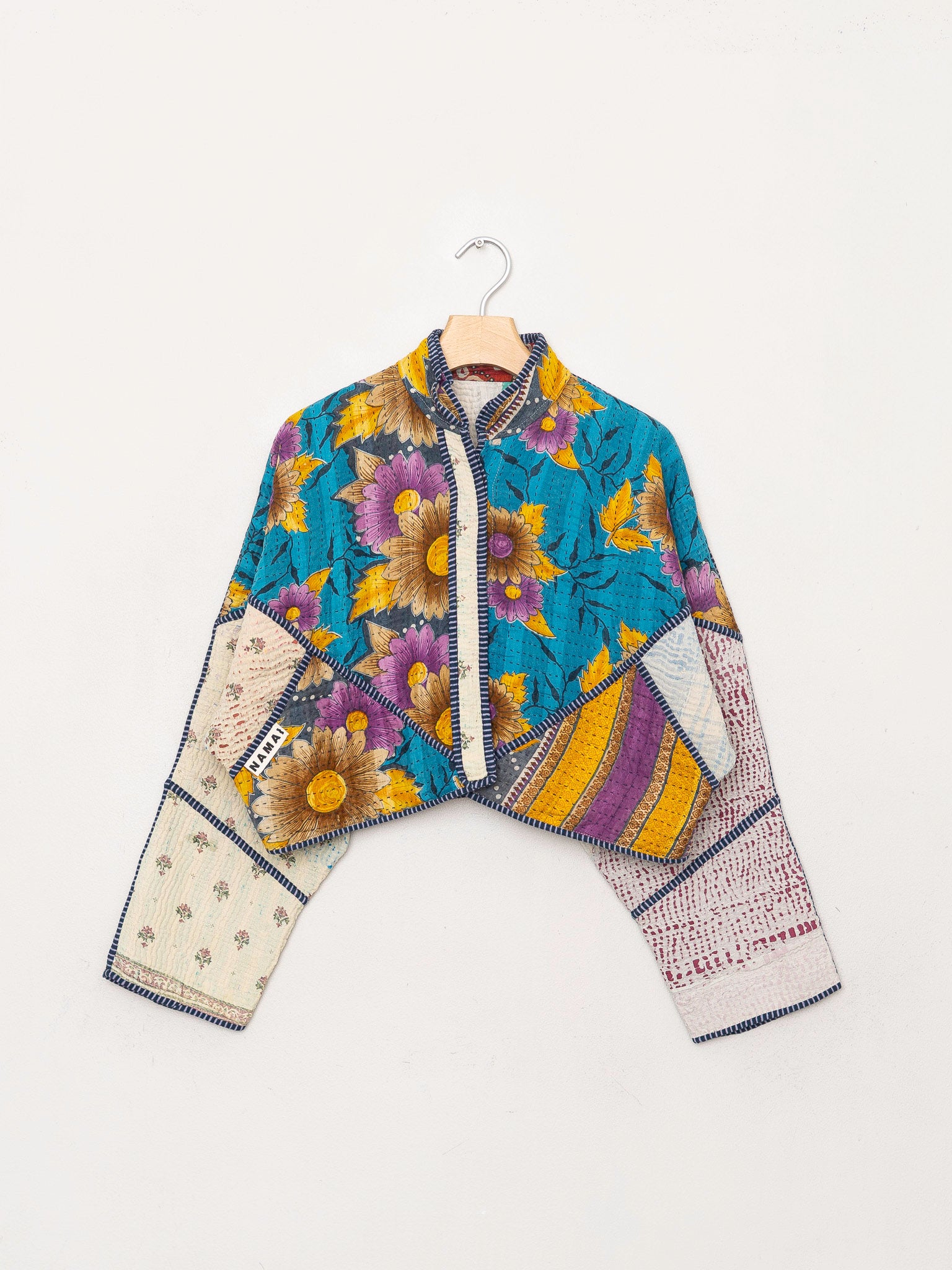 The Kaira Cropped Quilted Patchwork Kantha Jacket