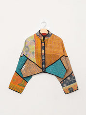 The Kaira Cropped Quilted Patchwork Kantha Jacket