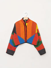 The Kaira Cropped Quilted Patchwork Kantha Jacket
