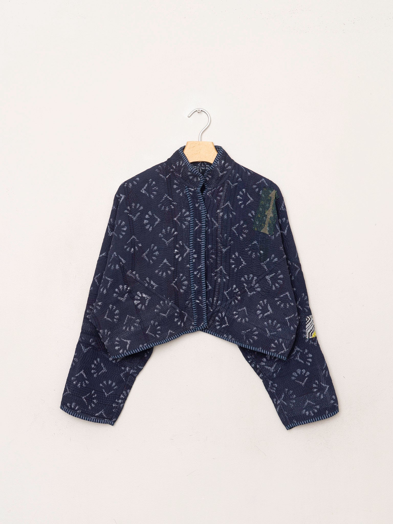 The Kaira Cropped Quilted Indigo Kantha Jacket